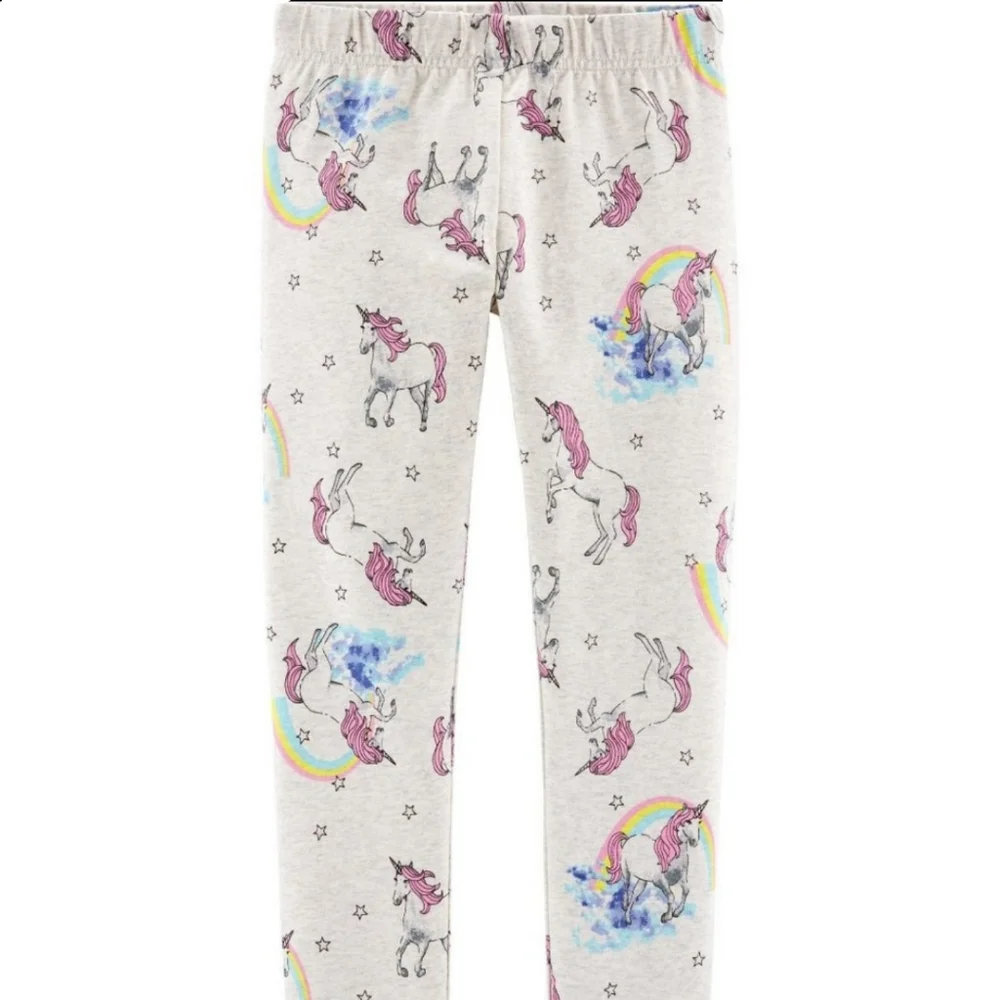 Heather Grey Rainbow Unicorn Print Elastic Waistband Jersey Cotton Legging